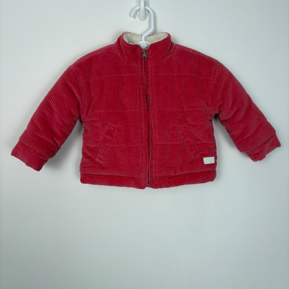 7 For All Mankind Corduroy Puffer Jacket Sherpa Lined Kids Sz 12 Months Red Pink